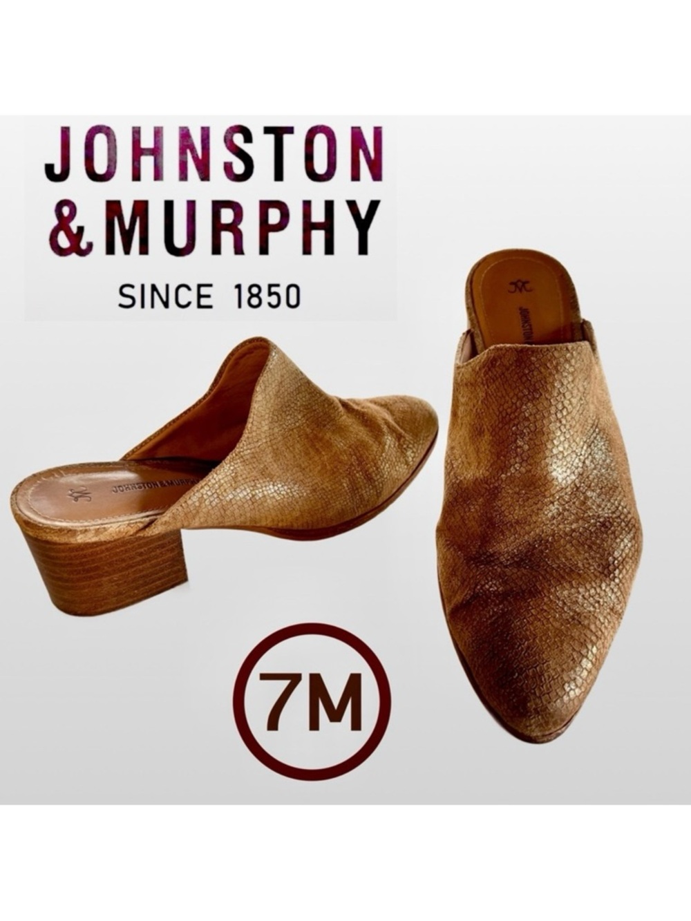 Johnston & Murphy Leather Trista Mule Snakeskin Metallic Brown (7M)